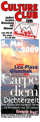 Plakat Lesung Isabel Lea-Plazak Gluschak